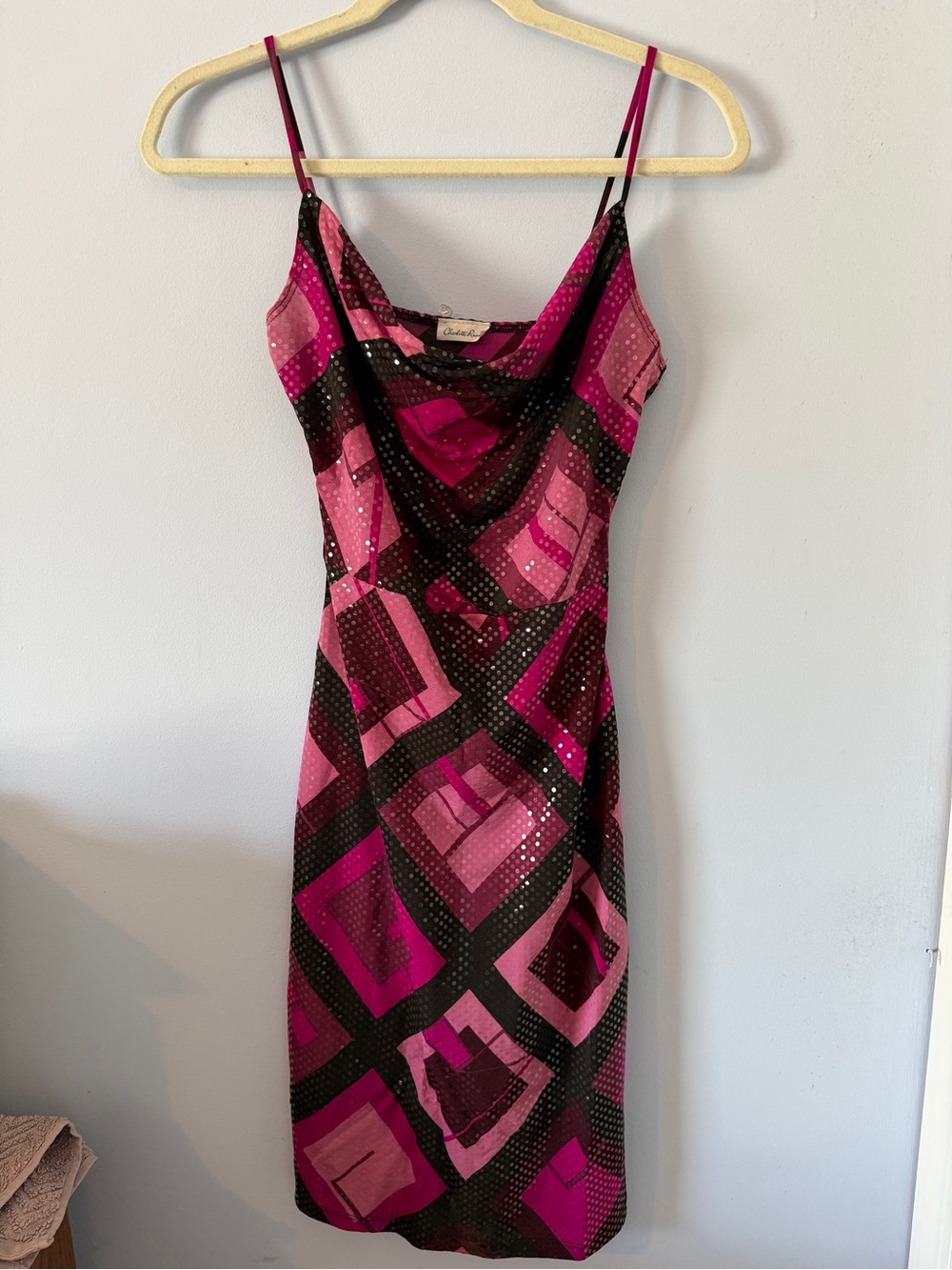 Charlotte Russe Pink & Black Geometric Slip Dress w/ Spangles